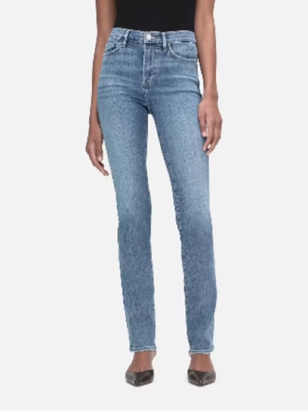 Frame Le High Straight Stretchy Cotton Jeans in Daphne Blue Mid Wash LHST793 32